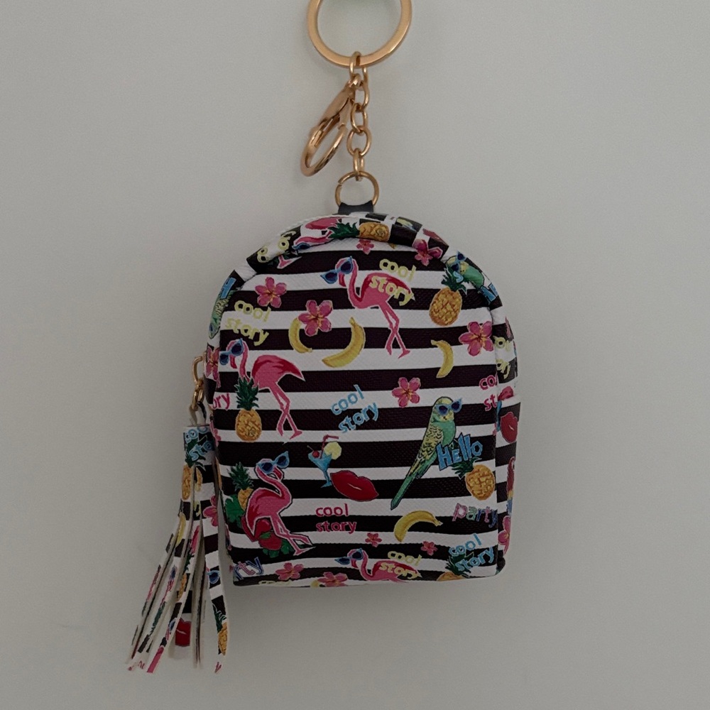 Striped Flamingo Print Backpack 🎒 Keychain